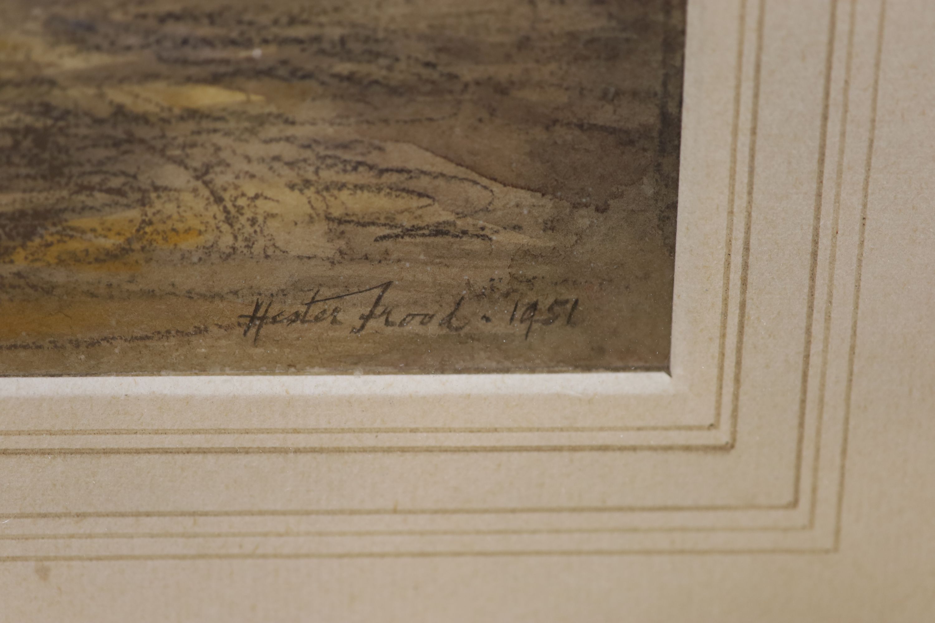 Hester Frood (1882-1971), pencil and watercolour, A Ford near Seaton, South Devon, signed in pencil and dated 1951, 26 x 30cm (a.f.)